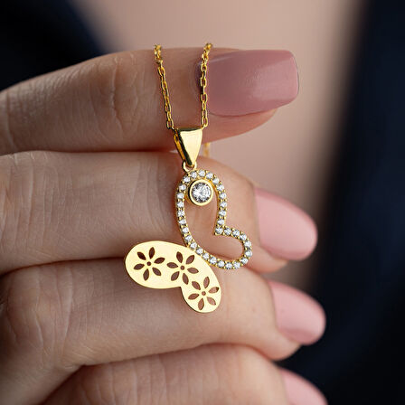 Vaoov 925 Ayar Gümüş Çiçek Desenli Taşlı Kelebek Kolye