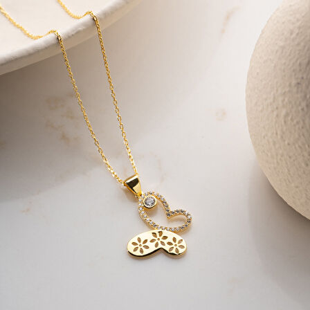 Vaoov 925 Ayar Gümüş Çiçek Desenli Taşlı Kelebek Kolye