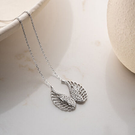 Vaoov 925 Ayar Gümüş Taşlı Kanatlı Melek Kolye