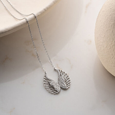 Vaoov 925 Ayar Gümüş Taşlı Kanatlı Melek Kolye