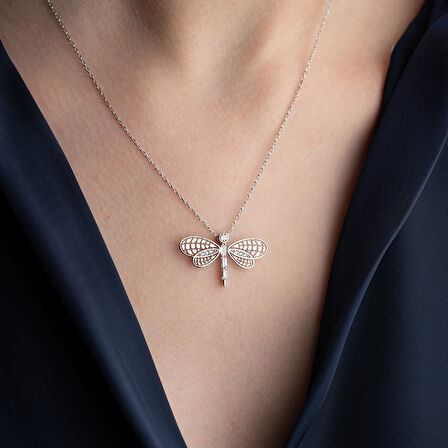 Vaoov 925 Ayar Gümüş Baget Taşlı Yusufçuk Kolye