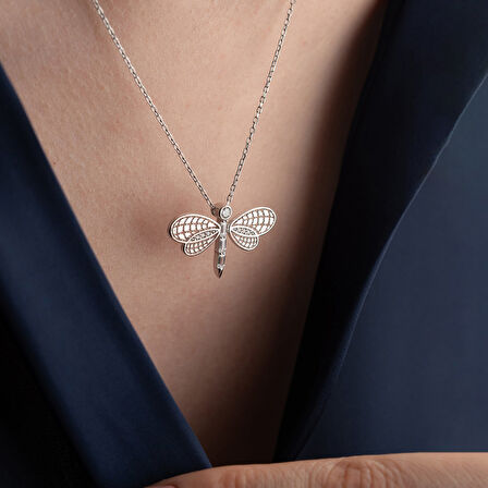 Vaoov 925 Ayar Gümüş Baget Taşlı Yusufçuk Kolye