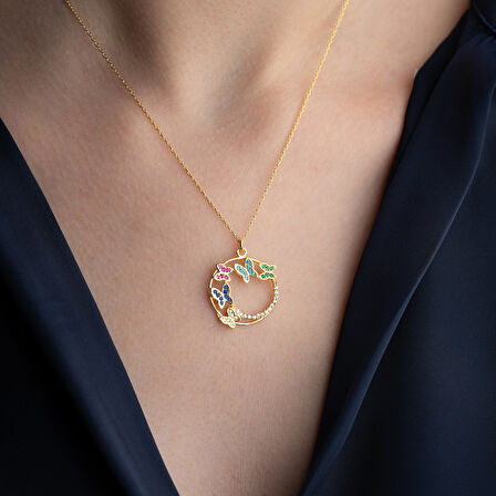 Vaoov 925 Ayar Gümüş Renkli Taşlı Kelebek Kolye