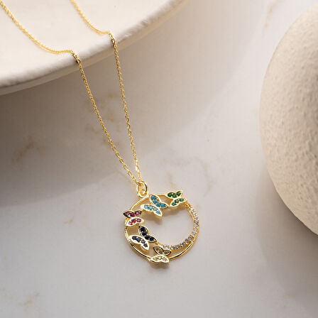 Vaoov 925 Ayar Gümüş Renkli Taşlı Kelebek Kolye