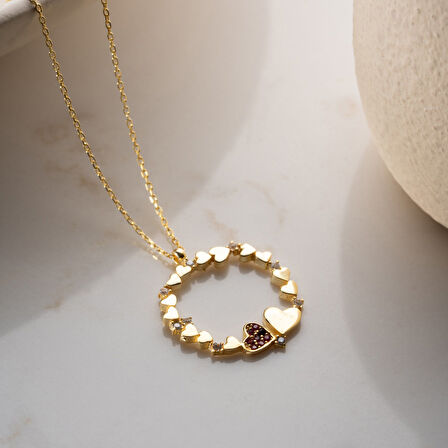 Vaoov 925 Ayar Gümüş Kalp Çemberi Gold Kolye