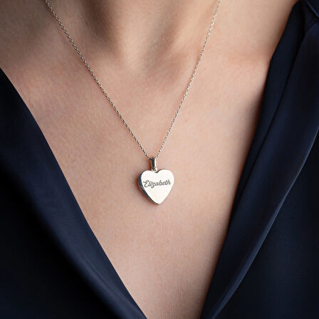 Vaoov 925 Ayar Gümüş Fotoğraflı Kişiye Özel İsimli Kalp Kolye