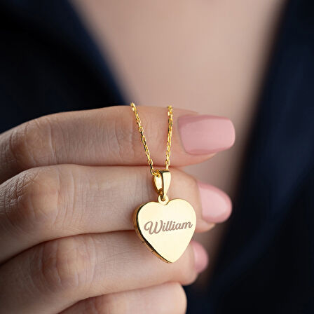 Vaoov 925 Ayar Gümüş Fotoğraflı Kişiye Özel İsimli Gold Kalp Kolye