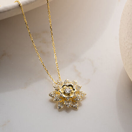 Vaoov 925 Ayar Gümüş Katmanlı Lotus Çiçeği Kolye