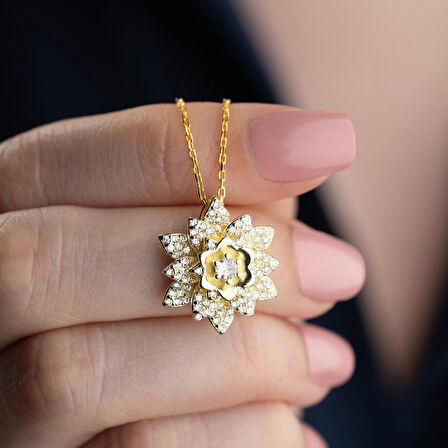 Vaoov 925 Ayar Gümüş Katmanlı Lotus Çiçeği Kolye