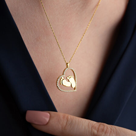 Vaoov 925 Ayar Gümüş Kalpli Bebek Ayağı Kolye