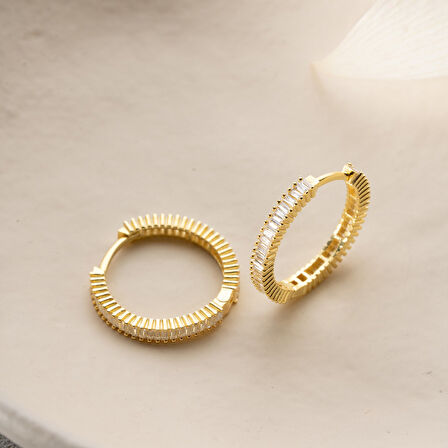 925 Ayar Gümüş Baget Taşlı Halka Küpe