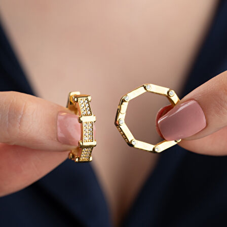 925 Ayar Gümüş Taşlı Köşeli Halka Küpe