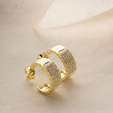 925 Ayar Gümüş Şeritli ve Taşlı Halka Küpe