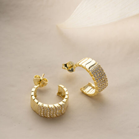 925 Ayar Gümüş Şeritli ve Taşlı Halka Küpe