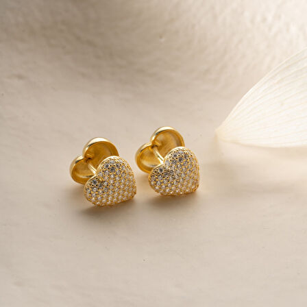 925 Ayar Gümüş Çift Taraflı Taşlı Kalp Küpe