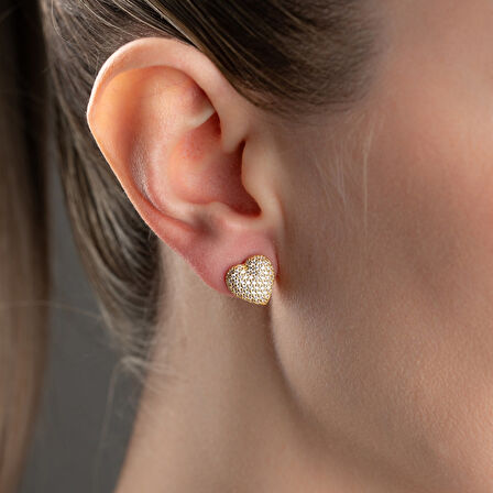 925 Ayar Gümüş Çift Taraflı Taşlı Kalp Küpe