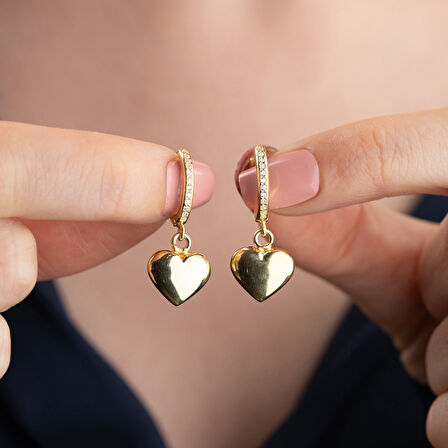 925 Ayar Gümüş Bombeli Sallantılı Kalp Küpe