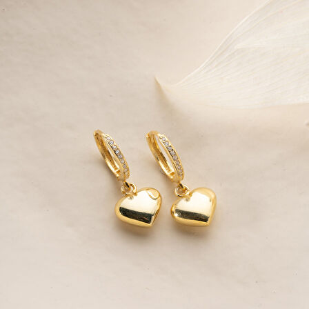 925 Ayar Gümüş Bombeli Sallantılı Kalp Küpe