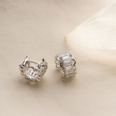 925 Ayar Gümüş Baget Taşlı Minimal Halka Küpe