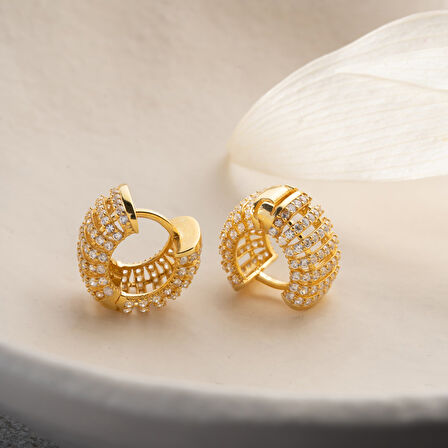 925 Ayar Gümüş Bombeli Taşlı Halka Küpe