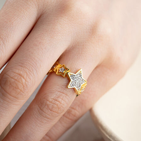 Vaoov 925 Ayar Gümüş Ayarlanabilir Yıldız Yüzük