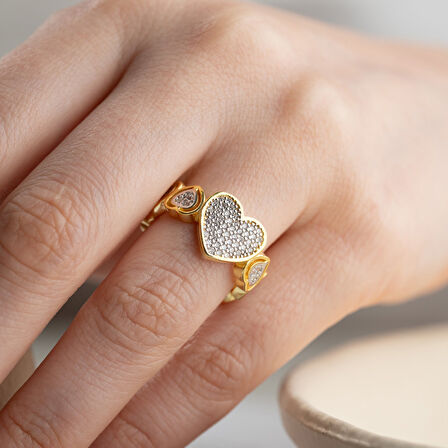 Vaoov 925 Ayar Gümüş Ayarlanabilir Taşlı Kalp Yüzük