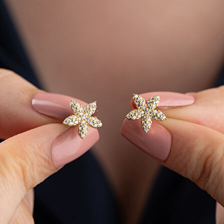 925 Ayar Gümüş Taşlı Minimal Çiçek Küpe