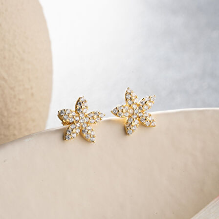 925 Ayar Gümüş Taşlı Minimal Çiçek Küpe