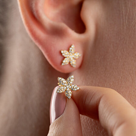 925 Ayar Gümüş Taşlı Minimal Çiçek Küpe