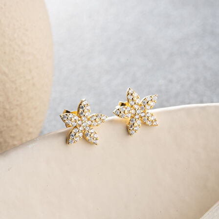 925 Ayar Gümüş Taşlı Minimal Çiçek Küpe