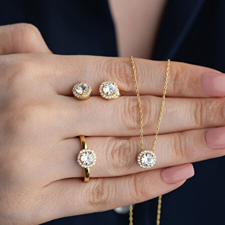 Vaoov 925 Ayar Gümüş 3lü Tektaş Set