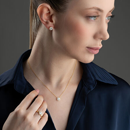 Vaoov 925 Ayar Gümüş 3lü Tektaş Set