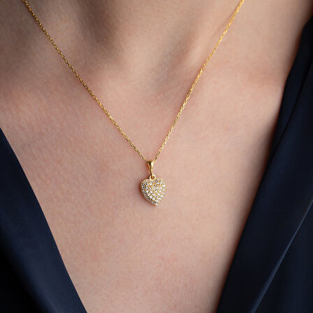 925 Ayar Gümüş Taşlı Bombeli Kalp Kolye