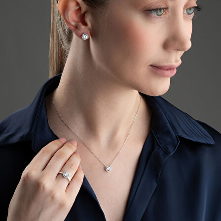 Vaoov 925 Ayar Gümüş Rodyumlu 3lü Tektaş Set