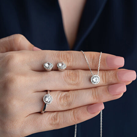 Vaoov 925 Ayar Gümüş Rodyumlu 3lü Tektaş Set