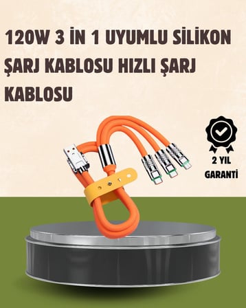 120 W Şarj ve Veri Aktarımı Kablo– 3 Başlıklı Çok Amaçlı Kablo Yüksek 