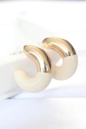 CCB Krem Gold Çift Renk Küpe 5886
