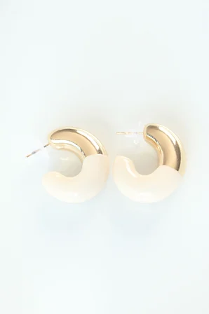 CCB Krem Gold Çift Renk Küpe 5886