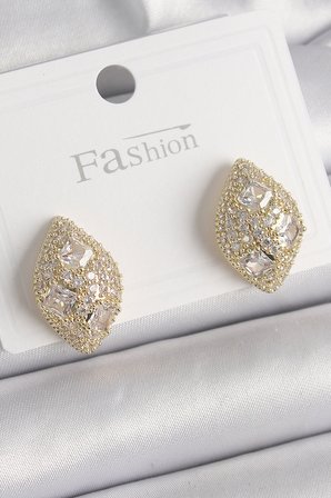 Pirinç Gold Renk Zirkon Taş İşlemeli Damla Model Kadın Küpe 5886