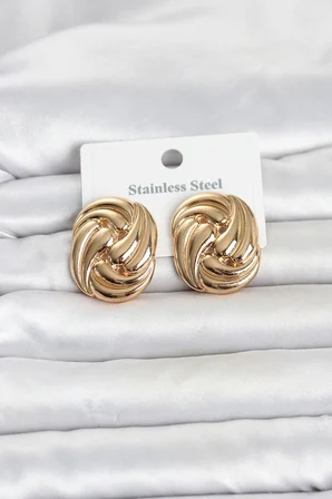 316L Çelik Gold Renk Motif Desen Model Kadın Küpe 5886