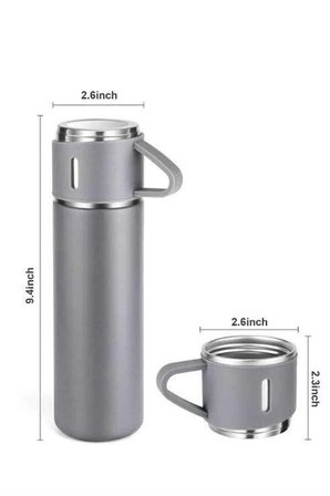 Termos Seti Paslanmaz Çelik 3 Bardaklı Vakumlu Termos Set 500 Ml 12 Saate Kadar Is