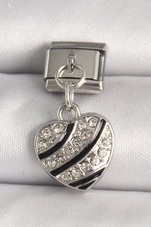 316L Çelik Gümüş Renk Zirkon Taşlı Kalp Model Nomination Charm 5886