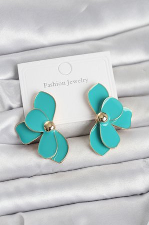Turkuaz Mineli Lotus Model Pirinç Kadın Küpe 5886