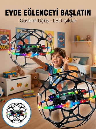 El Hareketi Kontrollü Futbol Topu Tasarımlı Drone LED Işıklı