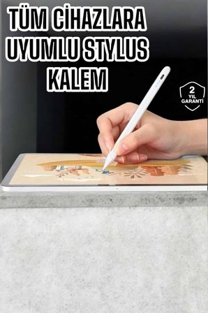 Dokunmatik Kalem Beyaz Şarjlı Yedek Uçlu Android ve İOS Uyumlu