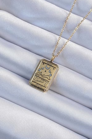 316L Çelik Zincir Eskitme Altın Renk Ay Figürlü Tarot Kolye 5886