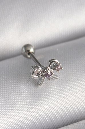 316L Çelik Gümüş Renk Zirkon Taşlı Kurdele Tragus Piercing 5886