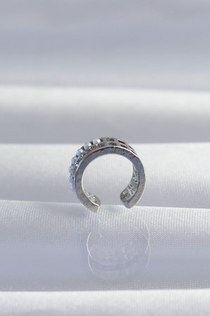 Pirinç Gümüş Renk İncili Baget Taşlı Earcuff Küpe 5886