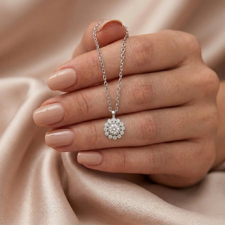 925 Ayar Gümüş Rodyum Kaplama Minimal Çiçek Kolye Zirkon Taşlı Kadın Kolye