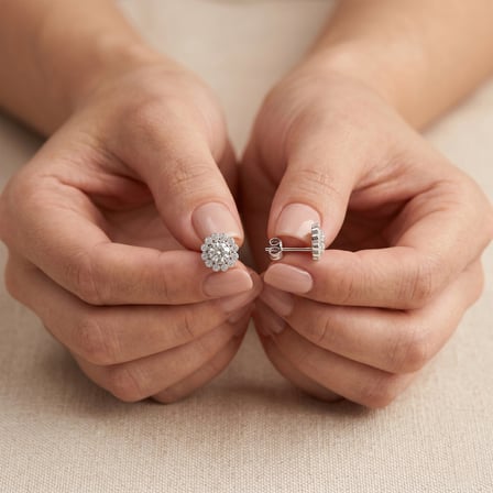 925 Ayar Gümüş Rodyum Kaplama Çiçek Küpe Zirkon Taşlı Minimal Kadın Küpe